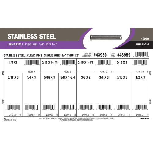 Stainless Steel Single-Hole Clevis Pins Assortment (1/4