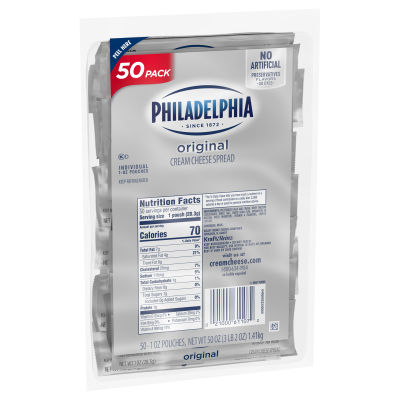 Philadelphia Original Cream Cheese Spread Individual Pouches, 50 ct Pack, 1 oz Pouches