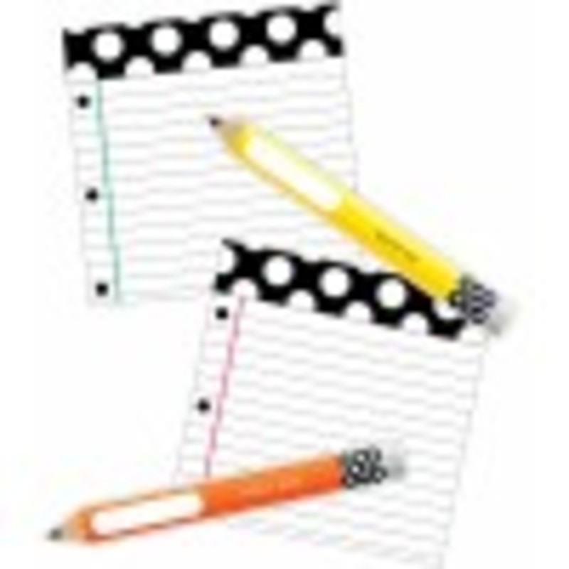 Black, White & Stylish Brights Pencils and Papers Cut-Outs, Pack of 12