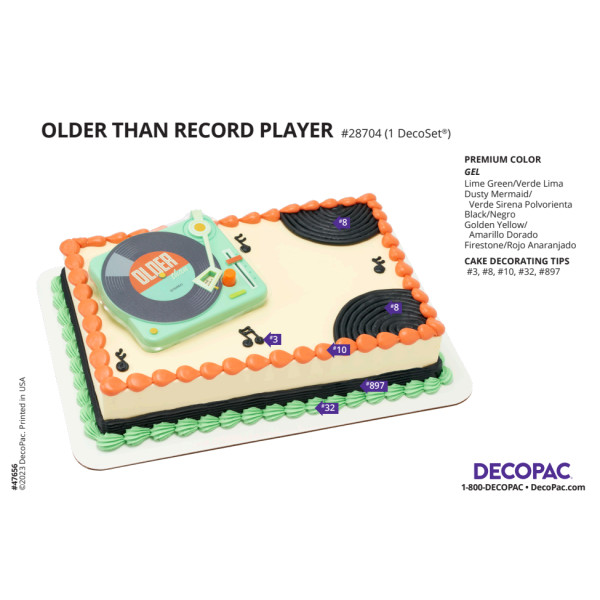 Older Than Record Player Cake Decorating Instruction Card