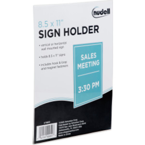 Sign Holder, Hook & Loop/Magnetic Wall-Mounted, Clear Plastic, 8.5x11 in