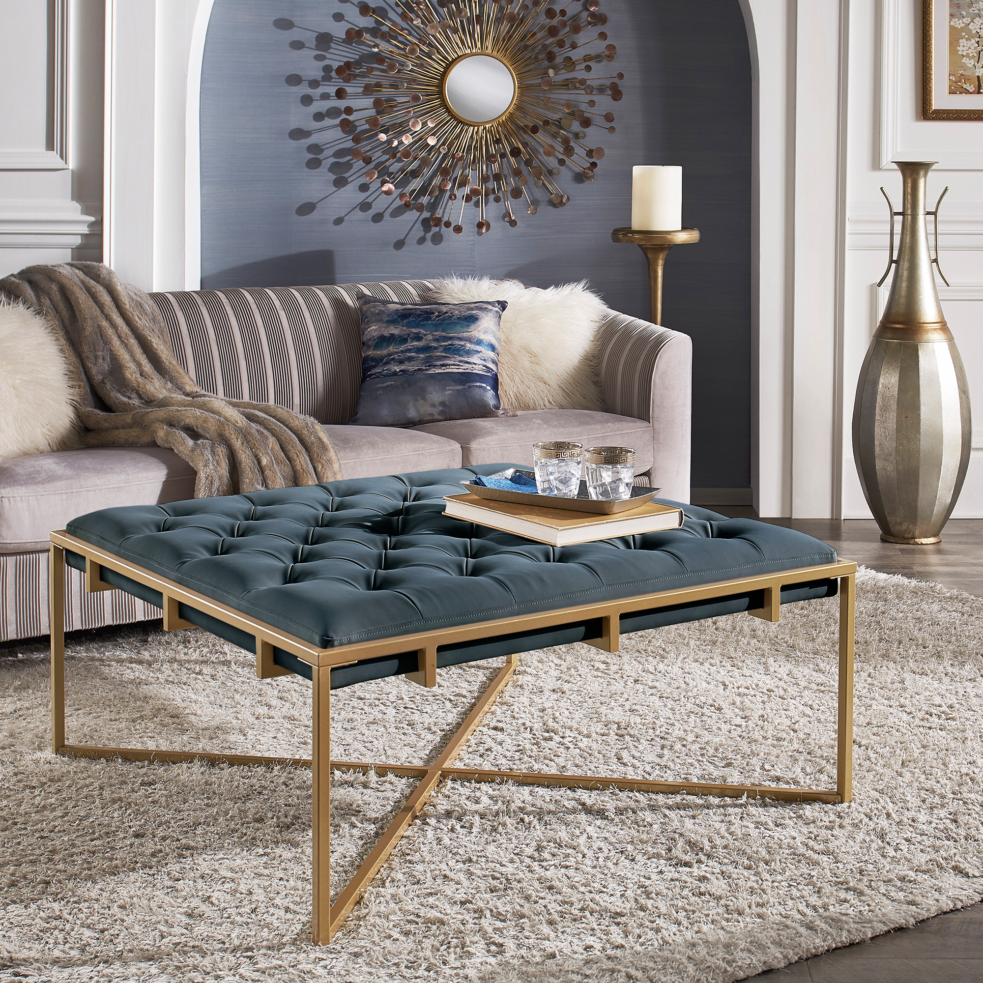 Faux Leather Tufted Square Ottoman