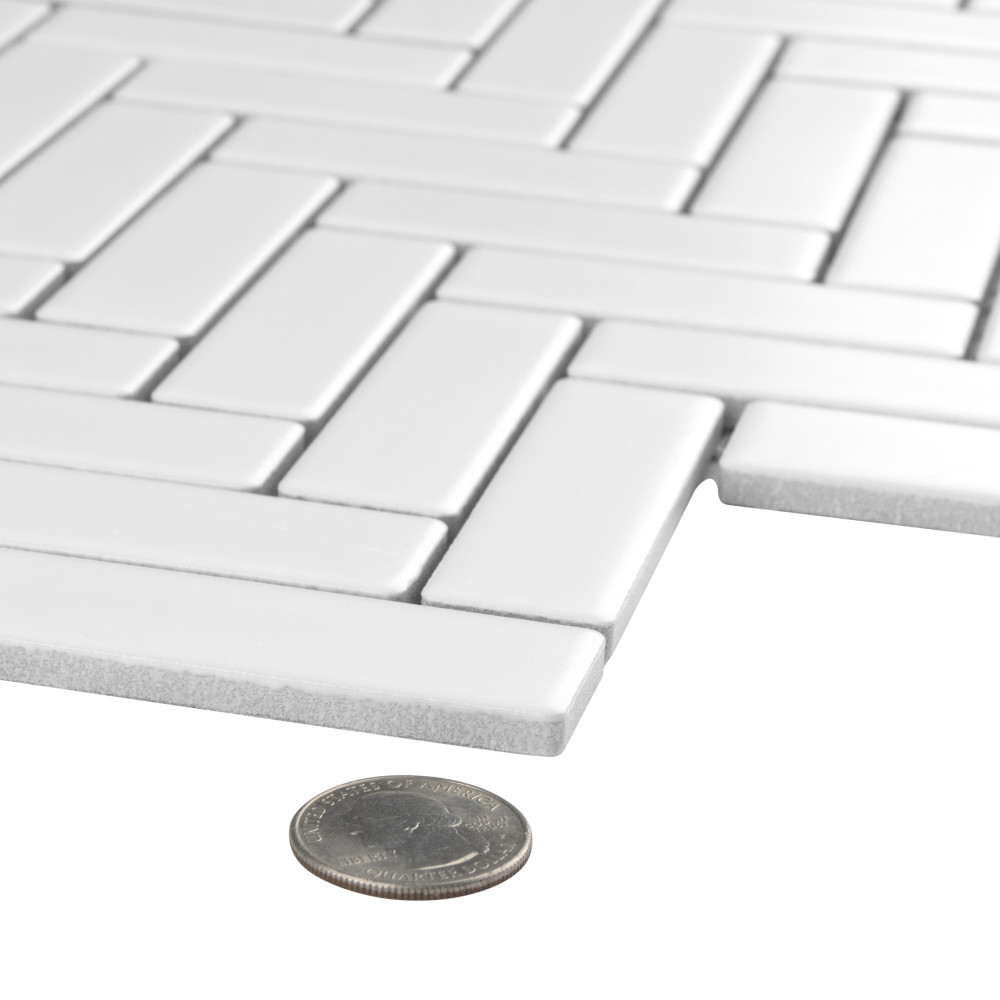 Metro Brick Herringbone Matte White 10-5/8 in. x 12-1/2 in. Porcelain Mosaic Tile