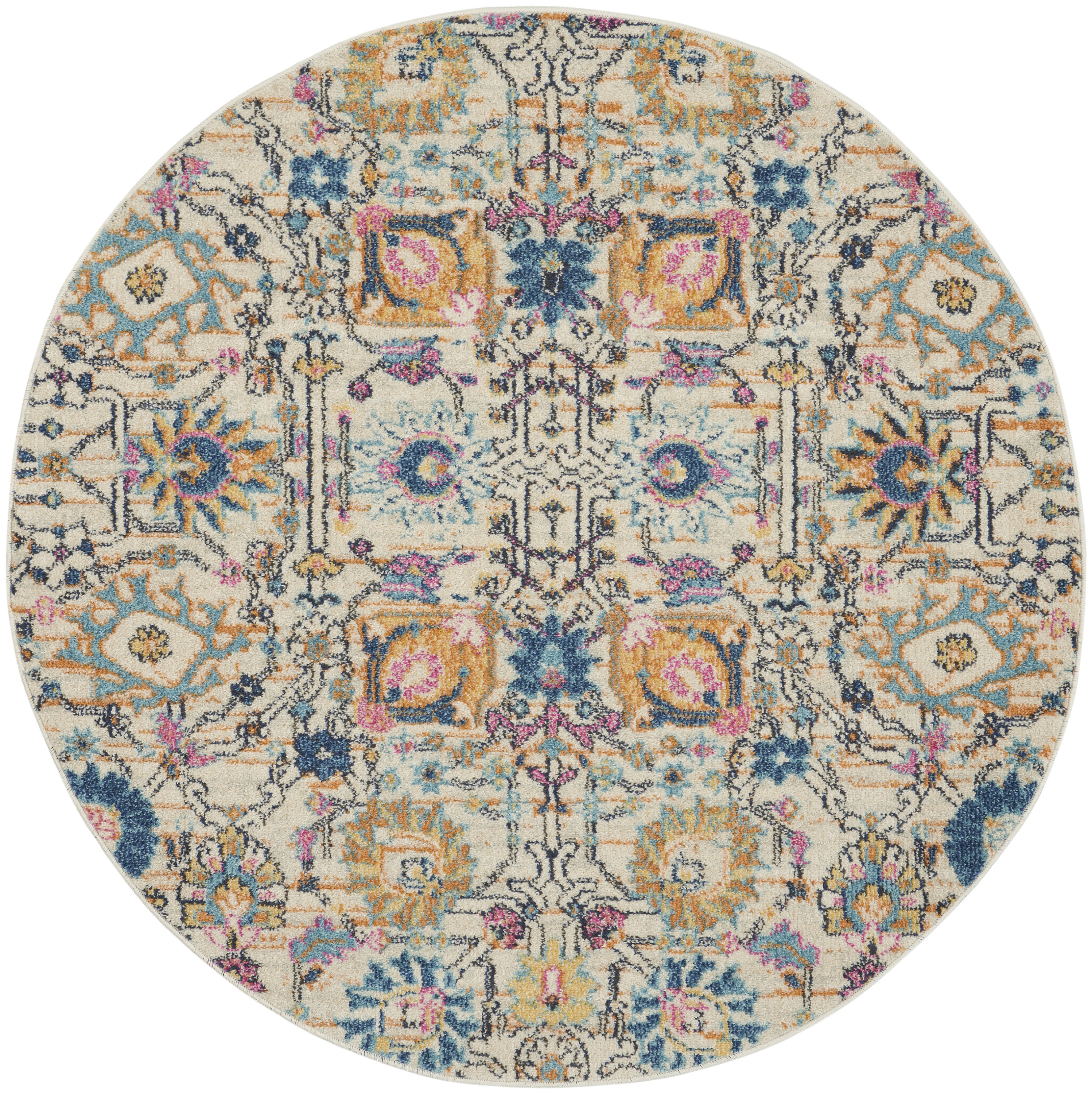 Nourison Passion 5' x Round Ivory Multicolor Bohemian Indoor Rug