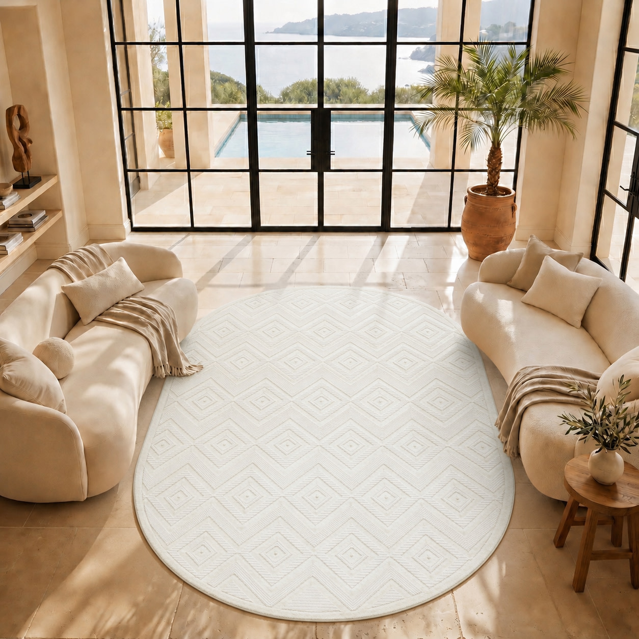 Nourison Versatile 6' x 9' Oval Ivory White Modern Rug