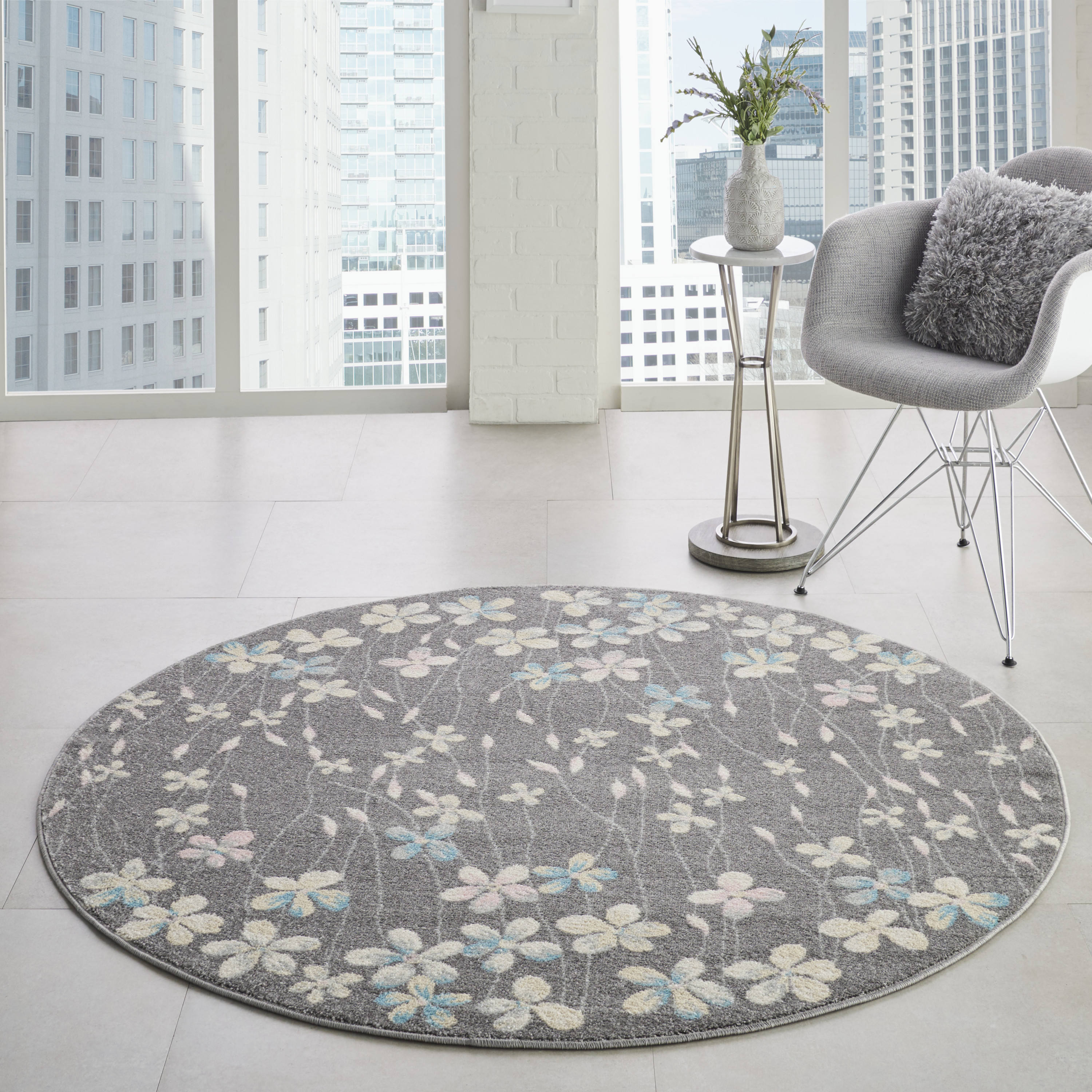 Nourison Tranquil 5'3" x Round Grey Beige Contemporary Indoor Rug