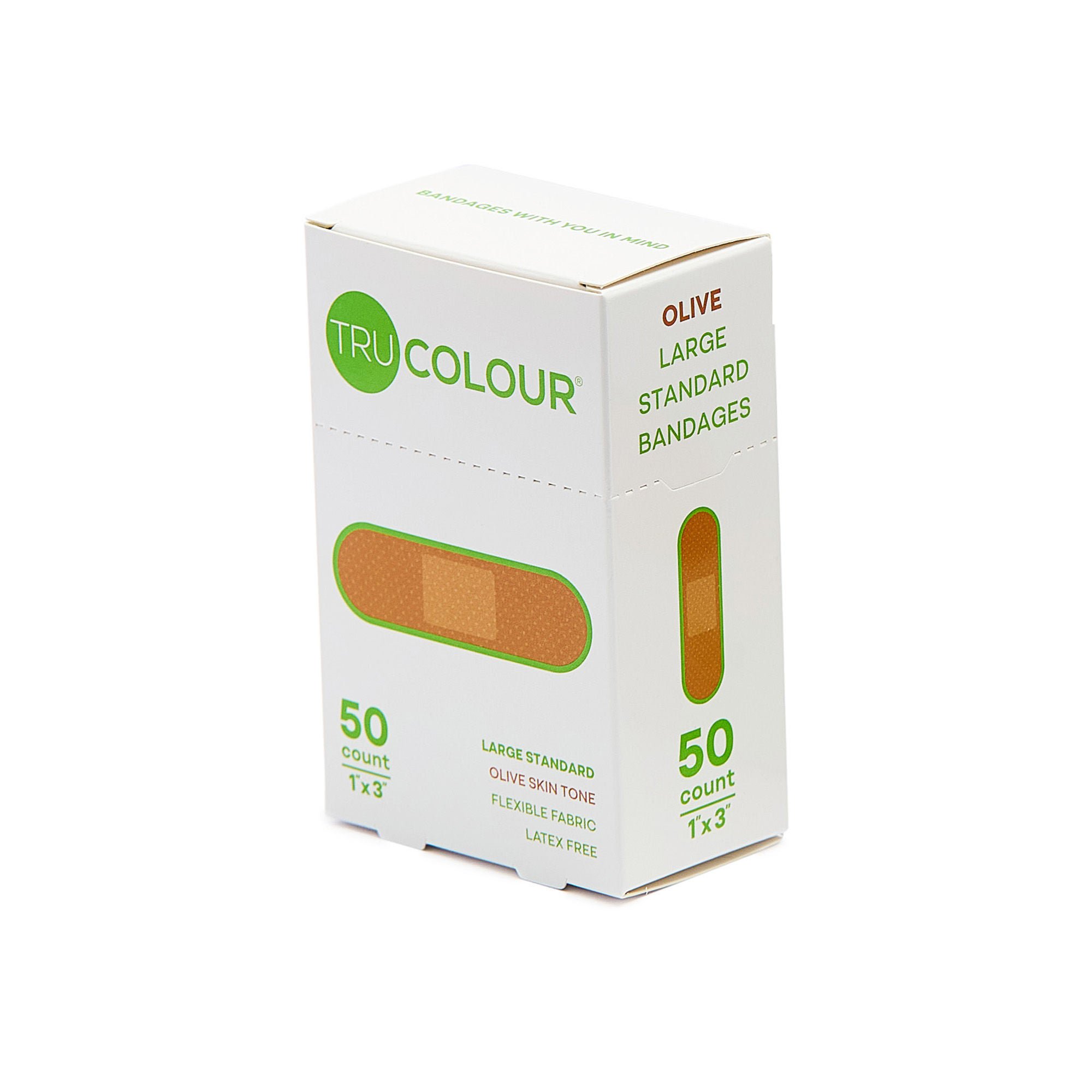 Tru-Colour Skin Tone Shade Fabric Bandage Adhesive Strips – Olive, 1 x 3 Inch