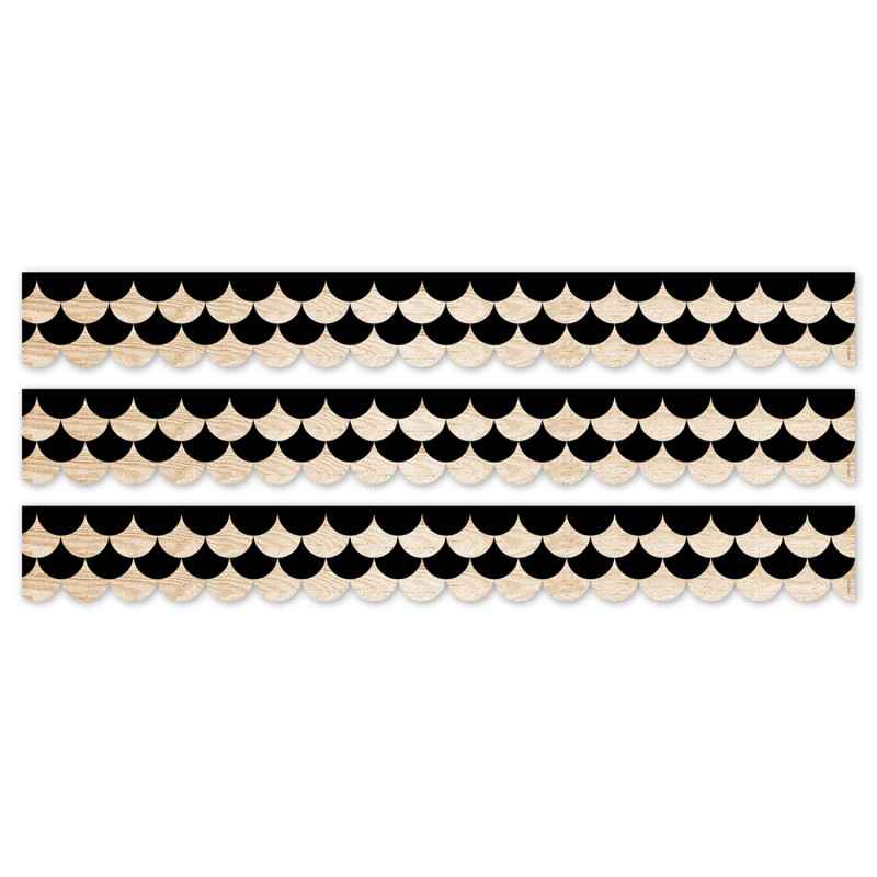 Core Decor Black and Wood Scallops EZ Border, 48 Feet Per Pack, 3 Packs