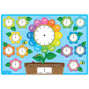 Smart Poly&trade; Learning Mat, 12" x 17", Double-Sided, Telling Time