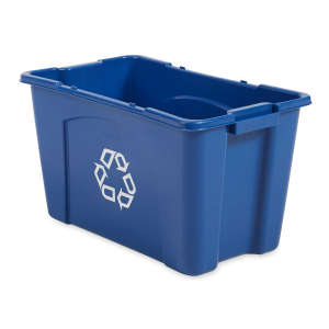 Rubbermaid Commercial, Recycling Bin, 18gal, Resin, Blue, Rectangle, Receptacle