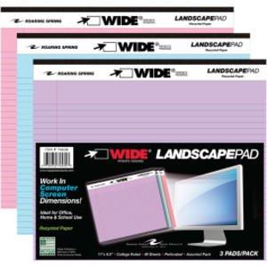 Legal Pad, Landscape, Assorted 3-Pack (Orchid, Blue, Pink)