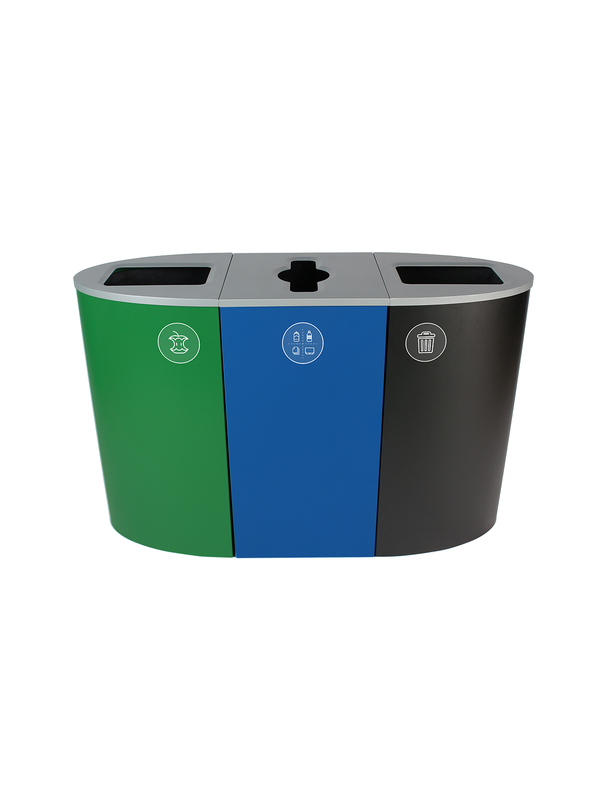 SPECTRUM – Triple – Kit – Organics-Mixed Recyclables-Waste – Full-Mixed-Full – Green-Blue-Black