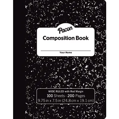 Pacon Composition Book, Black Marble, 3/8 in ruled with margin 9-3/4