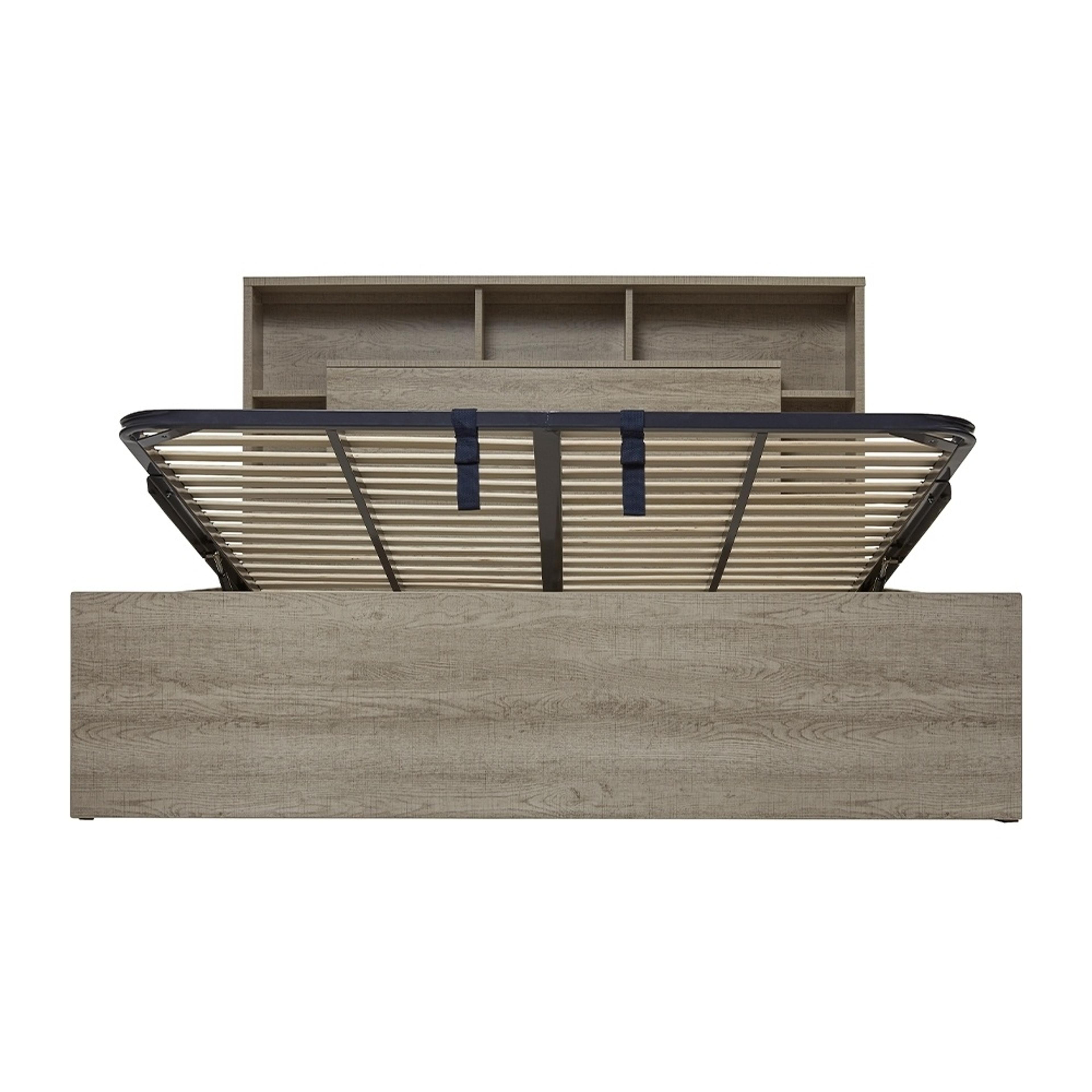 Product image of the  Argo Bed Frame, Gas Lift & End Drawer Base, Rustic Ash from Forty Winks