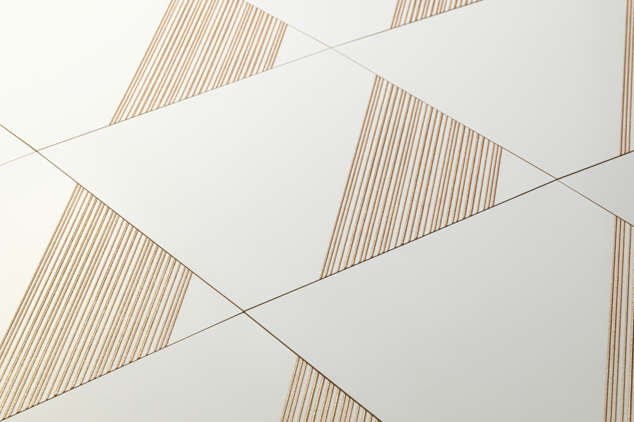 CrissCross White Gold 12x12 Deco 3 Decorative Tile Satin Rectified