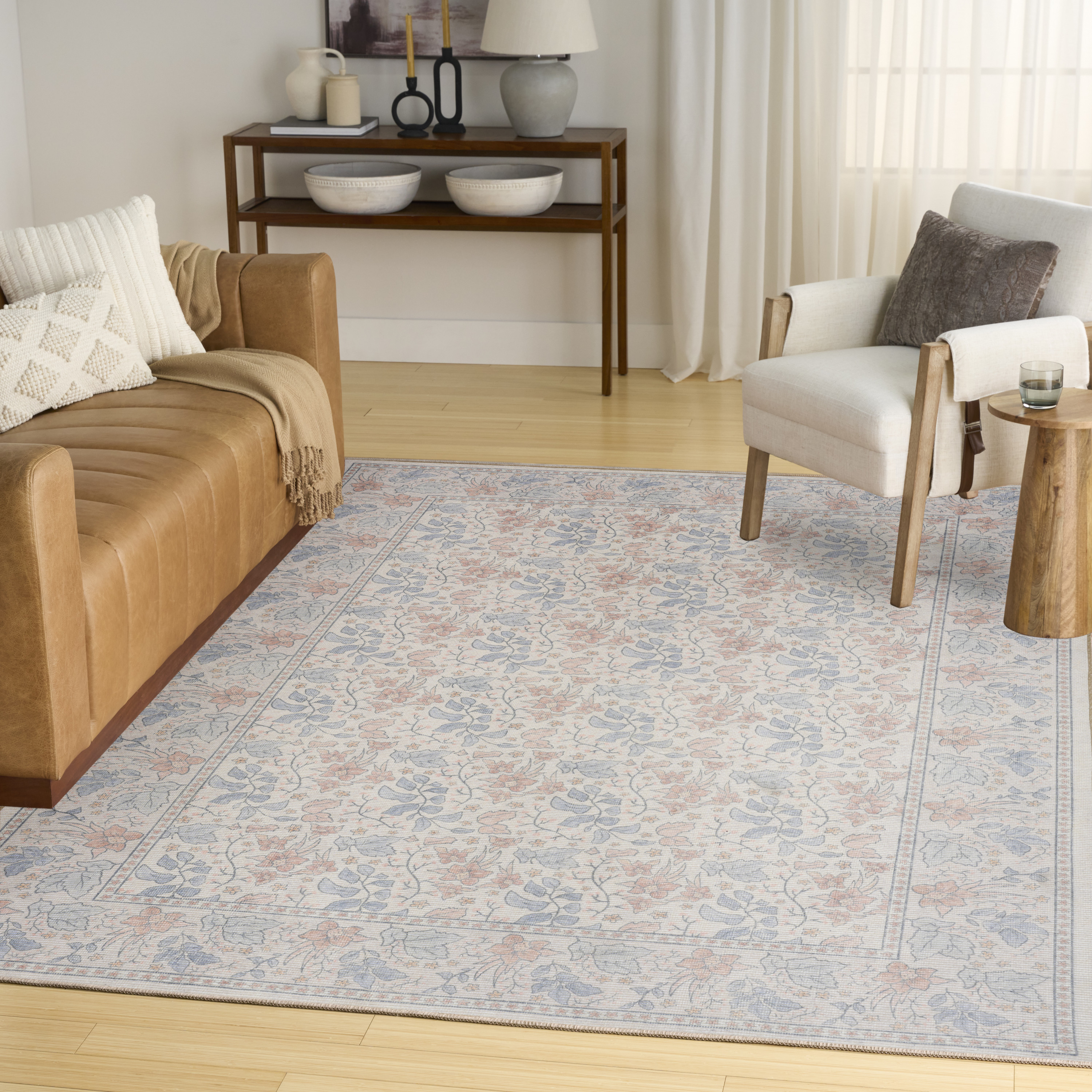 Nourison Botanical Washables 4' x 6' Ivory Multicolor Farmhouse Indoor Rug
