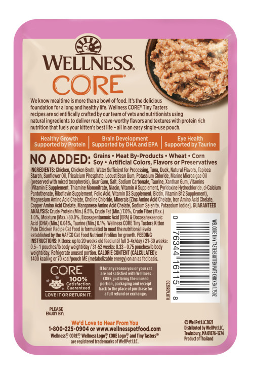 Wellness CORE Tiny Tasters Kitten Chicken Pate back packaging