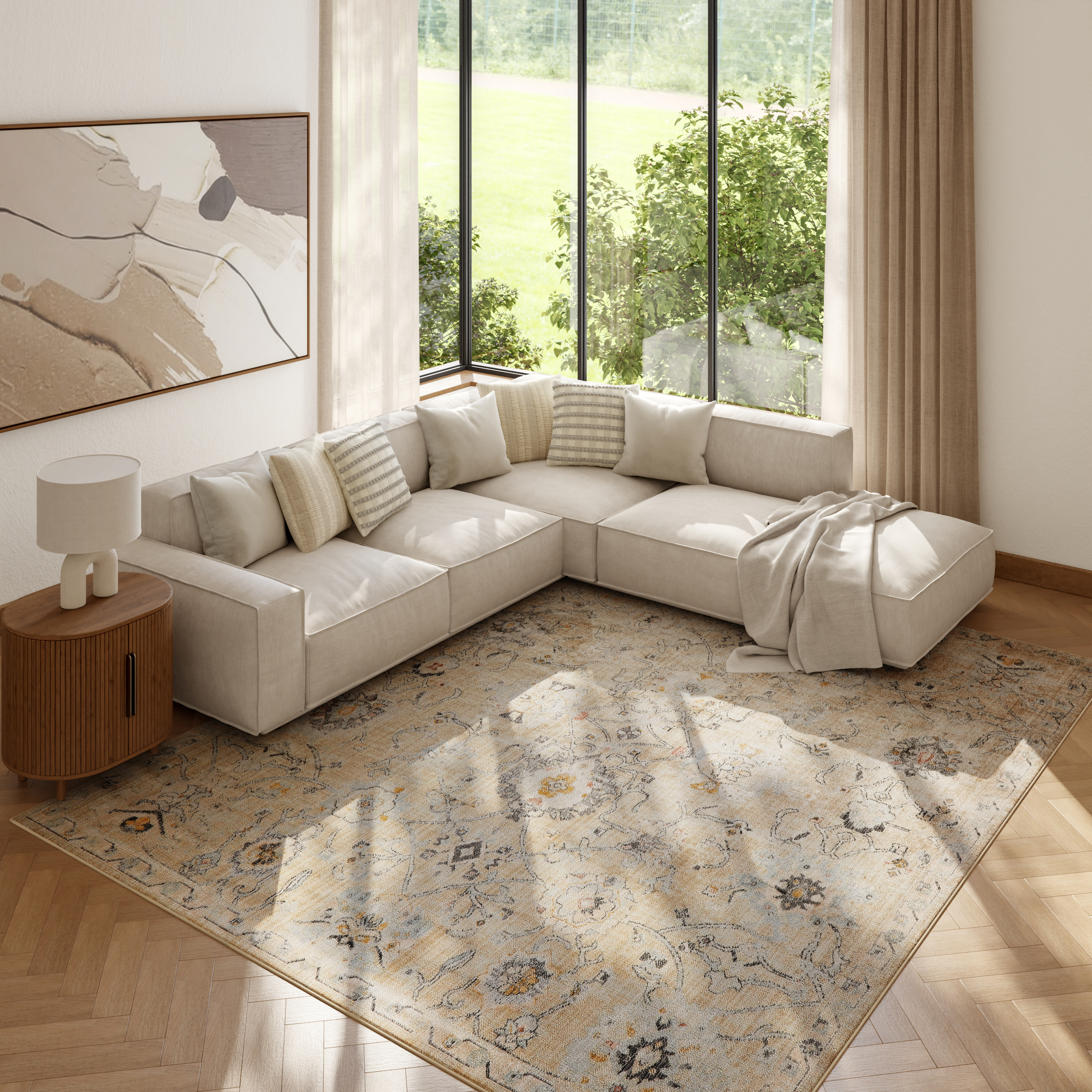 Nourison Oushak Home 8' x 9'10" Cream Vintage Indoor Rug