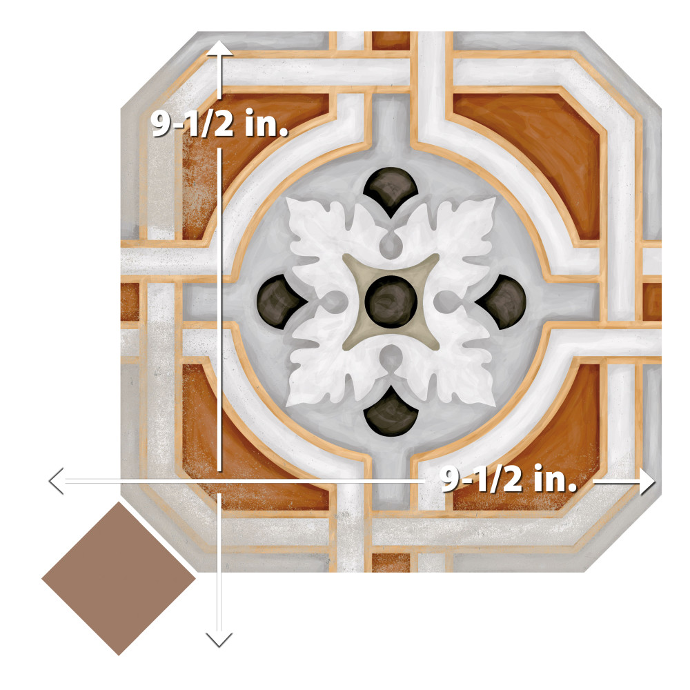 Vaudeville Octagon Deco Zimer with Taco Marron 7-7/8 in. x 7-7/8 in. Porcelain Floor and Wall Tile