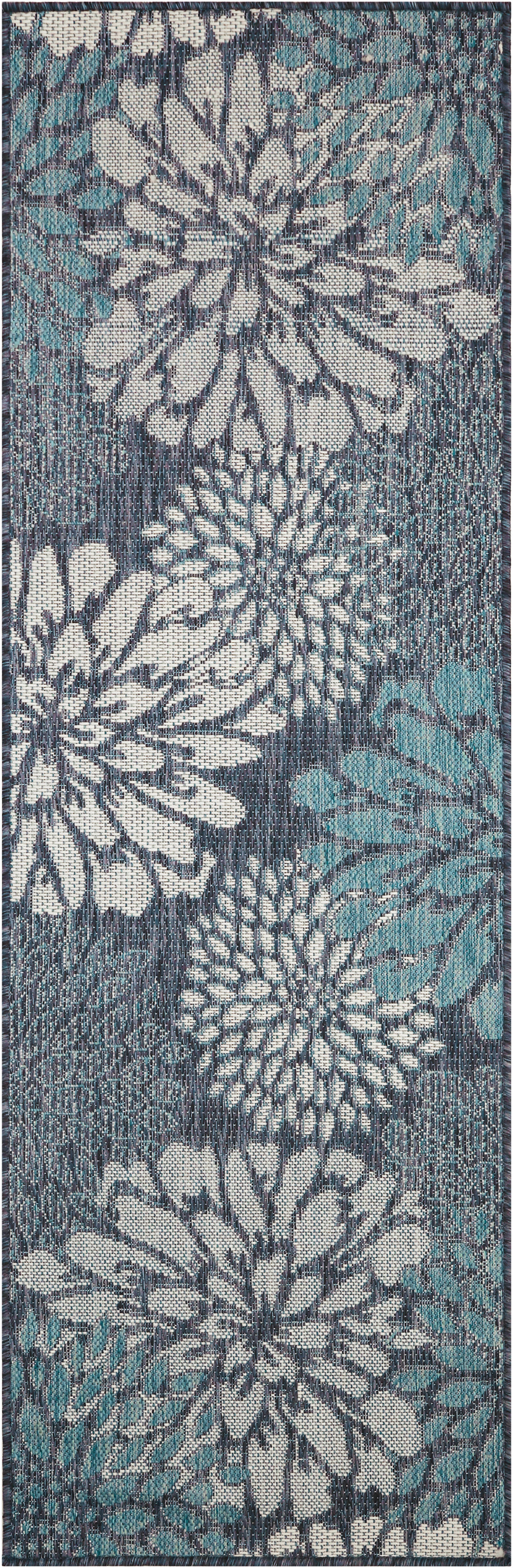 Nourison Garden Oasis 2' x 6' Navy Tropical Rug