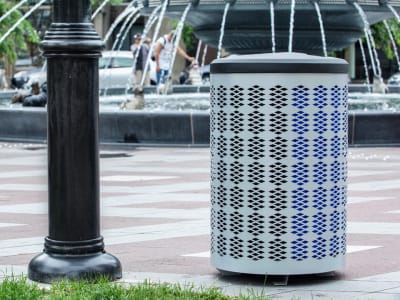 silver powder coated steel body with black plastic lid and liner for collecting waste
