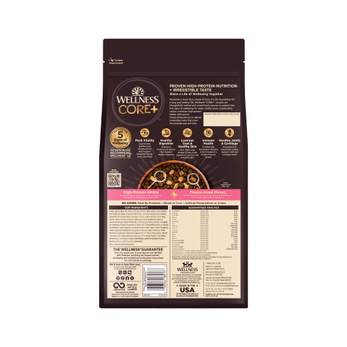 Wellness CORE+ Wholesome Grains Sensitive Skin & Stomach Salmon & Rice Recipe back packaging