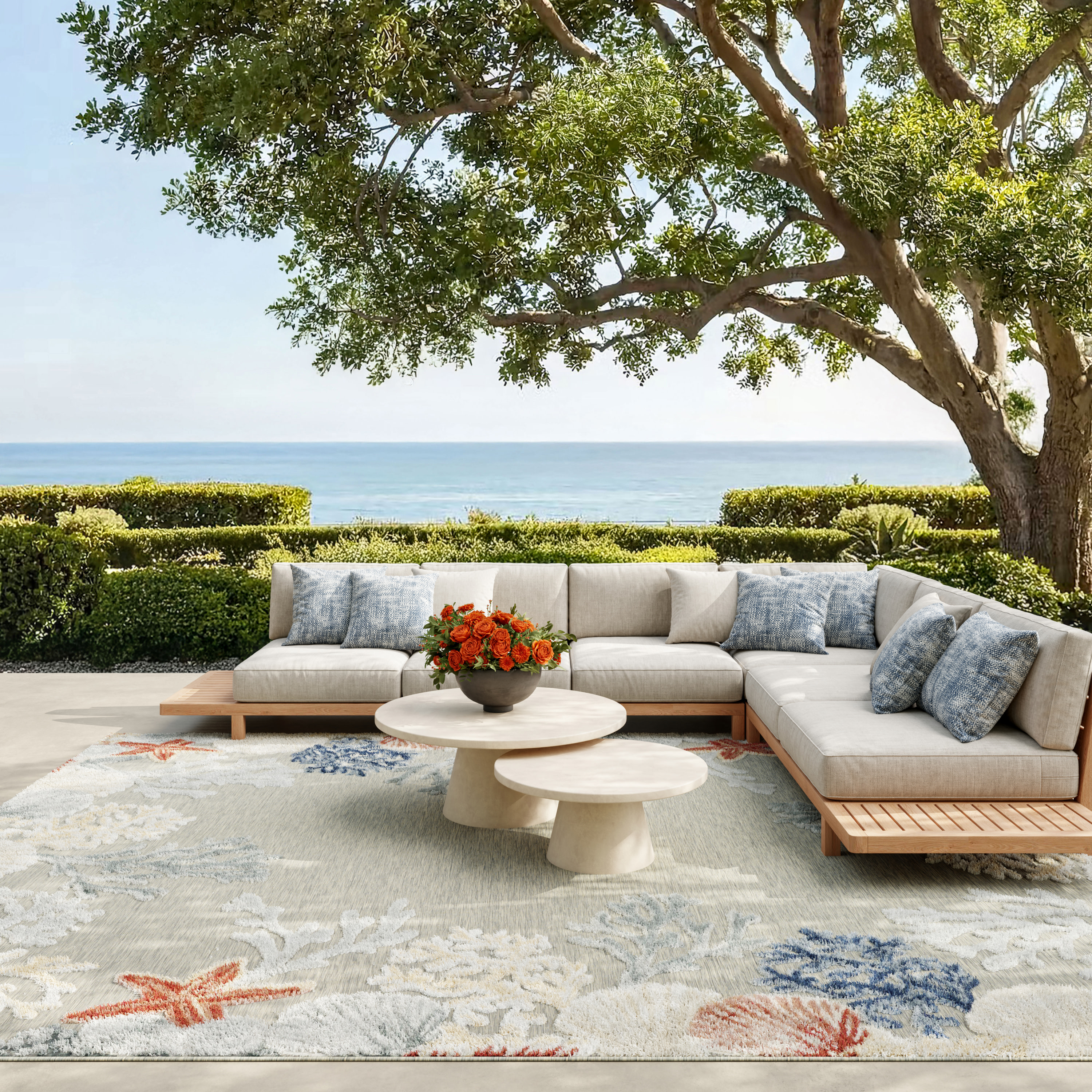 Nourison Suncoast 9' x 12' Grey Multicolor Coastal, Nautical & Beach Rug