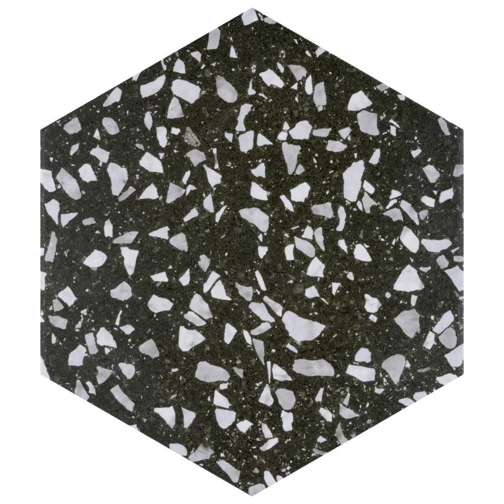 Venice Hex Black 8-5/8 in. x 9-7/8 in. Porcelain Floor and Wall Tile