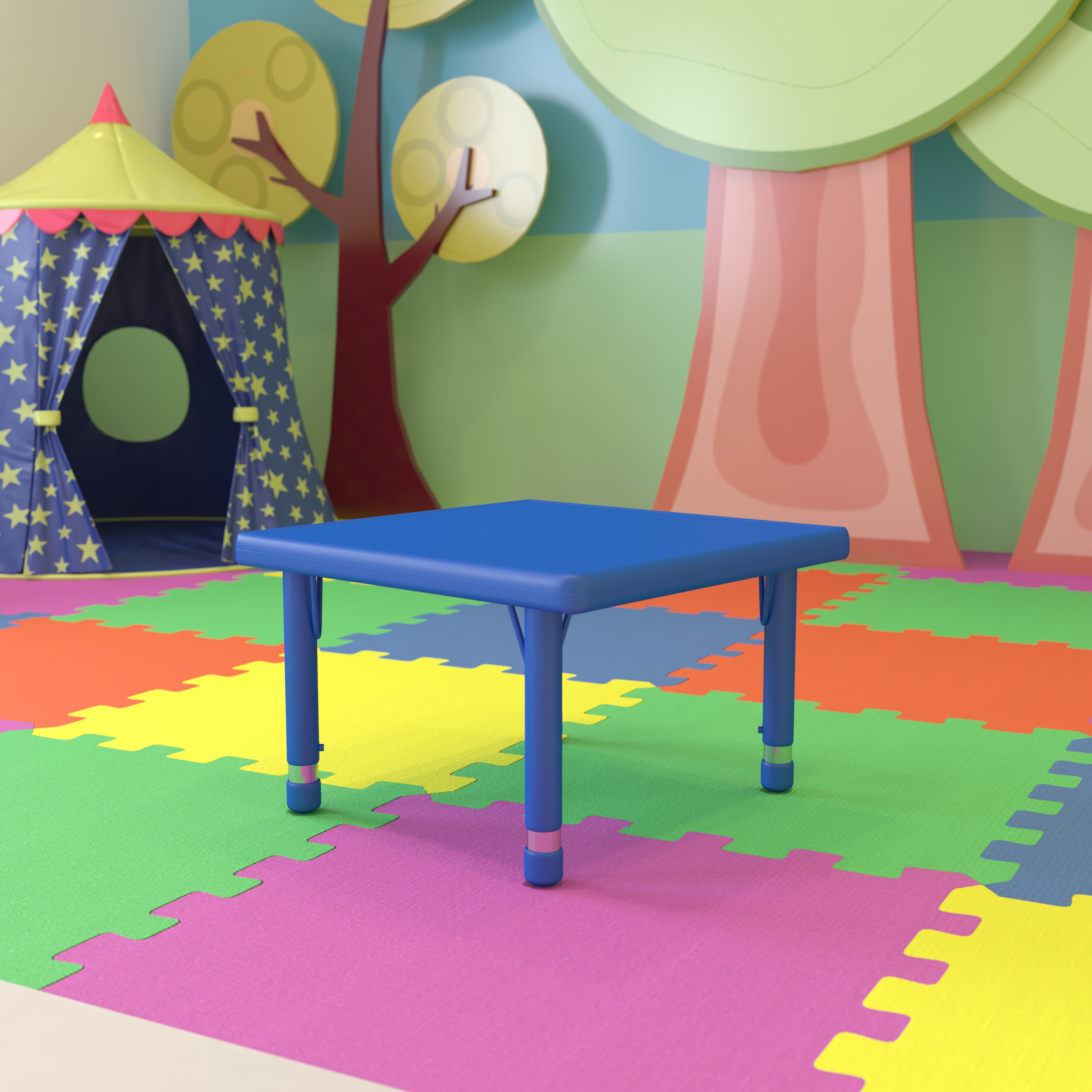 24" Square Natural Plastic Height Adjustable Activity Table - School Table for 4 - Picture 2 of 28