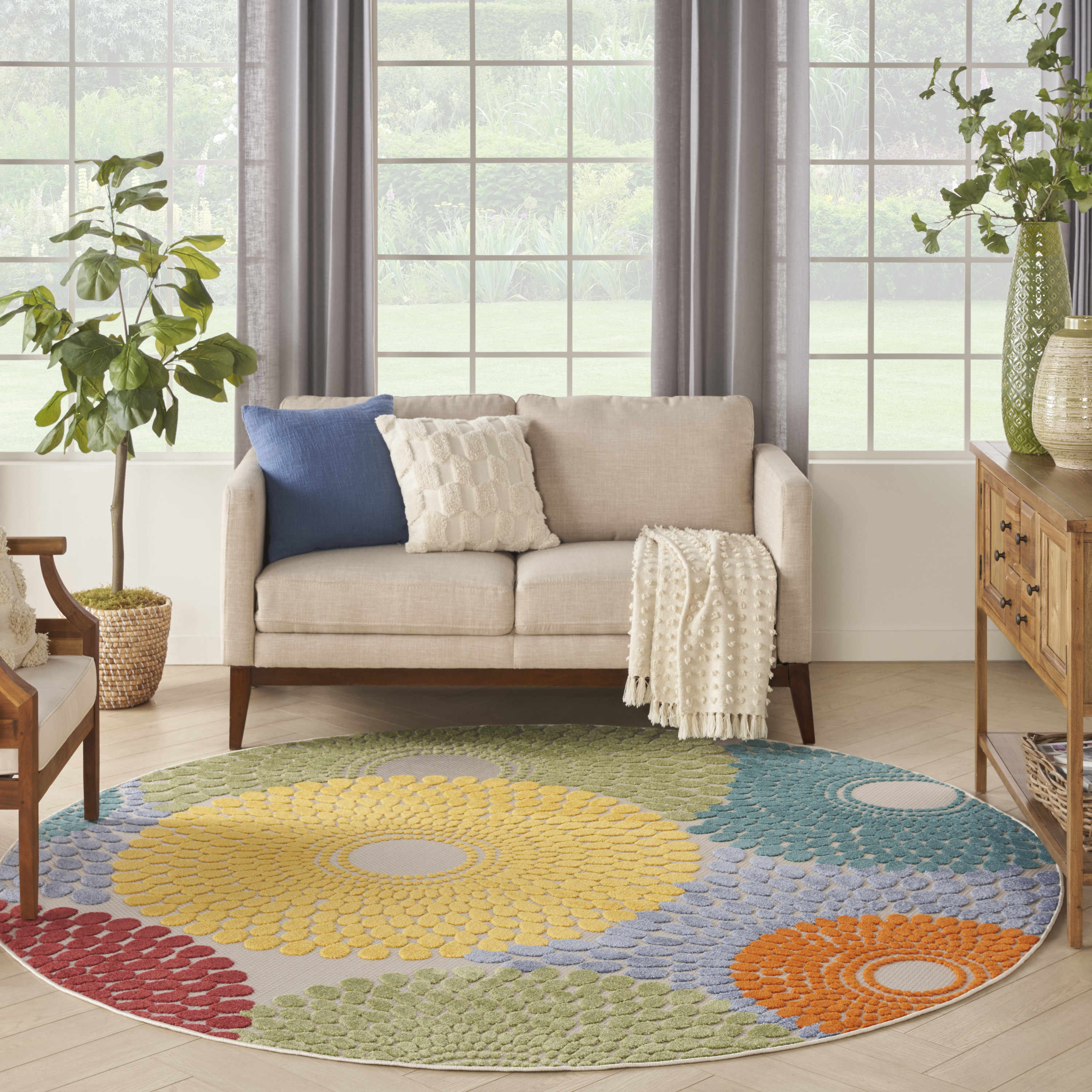 Nourison Aloha 7'10" x Round Multicolor Modern Rug