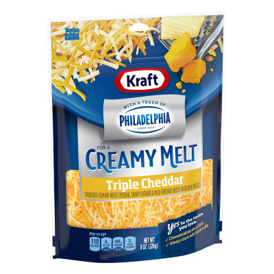 Kraft Triple Cheddar Shredded Cheese with a Touch of Philadelphia for a Creamy Melt, 8 oz Bag