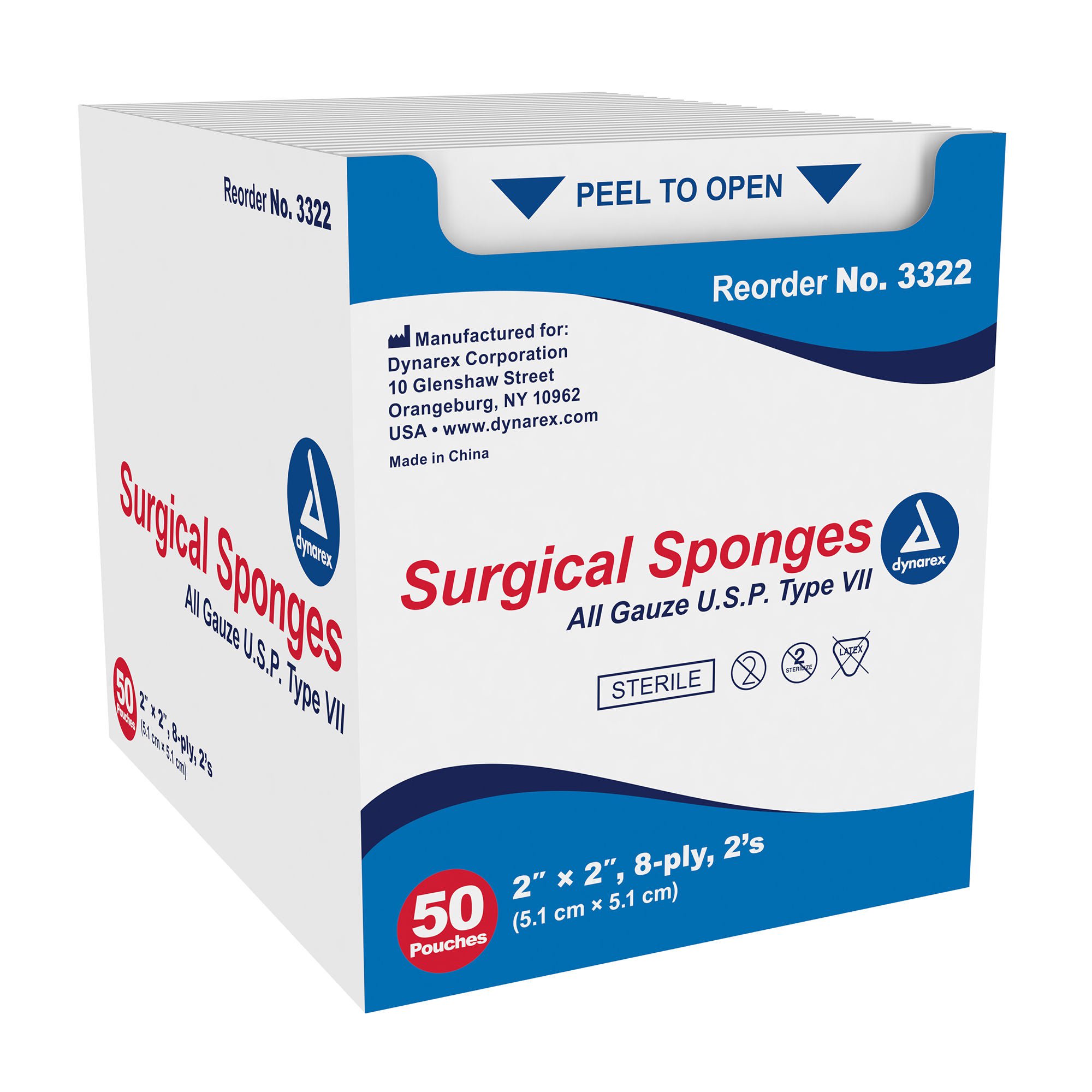 dynarex® Sterile Gauze Sponge, 2 x 2 Inch, Eight-Ply