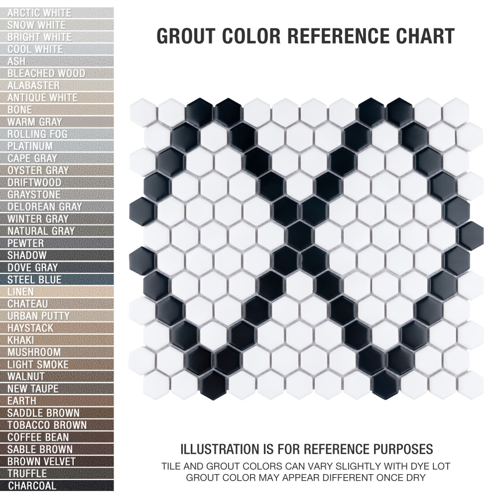 Metro 1″ Hex Matte White w/Black Diamond 10-1/4 in. x 11-7/8 in. Porcelain Mosaic Tile