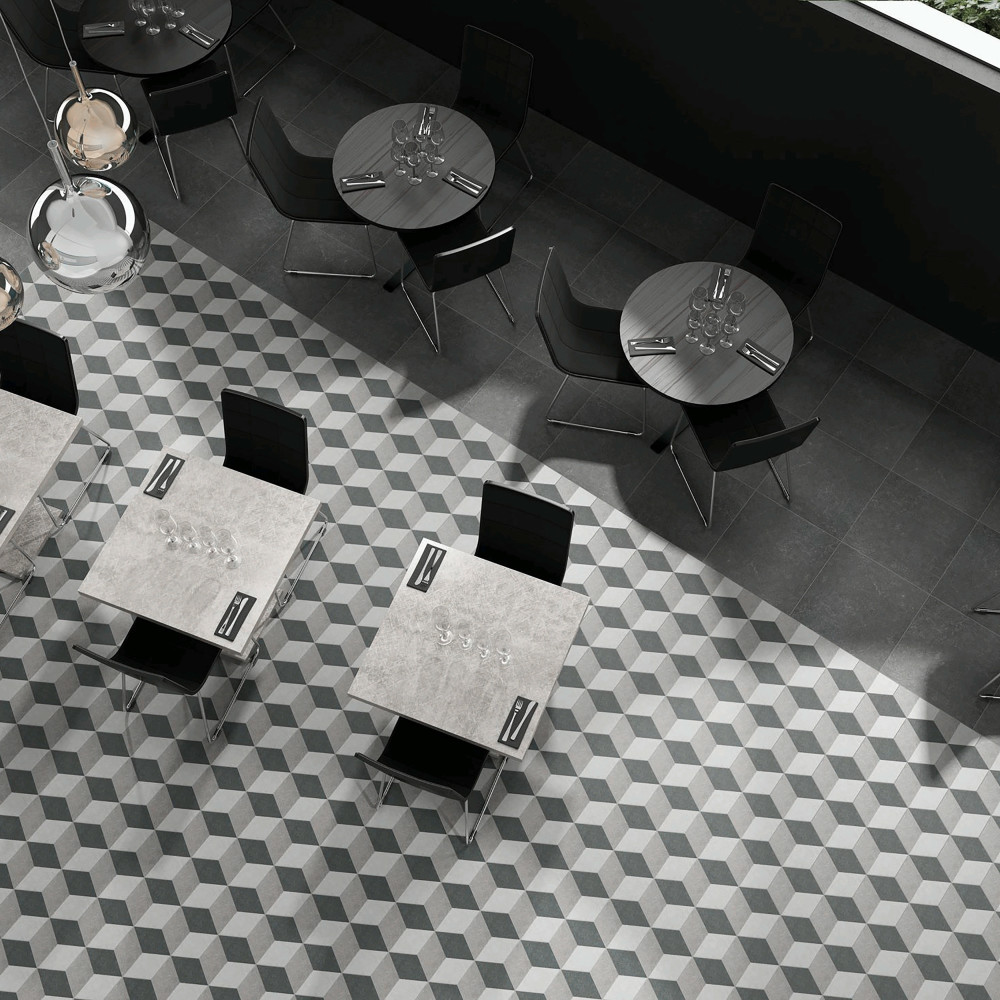 Traffic Hex 3D Grey 8-5/8 in. x 9-7/8 in. Porcelain Floor and Wall Tile