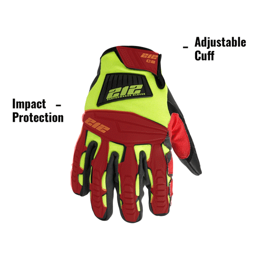 Super Hi-Vis Cut and Impact Resistant Work Gloves (EN Level 5/ANSI A4) IMPC5-88 showing Adjustable Cuff and Hi-viz Coloring