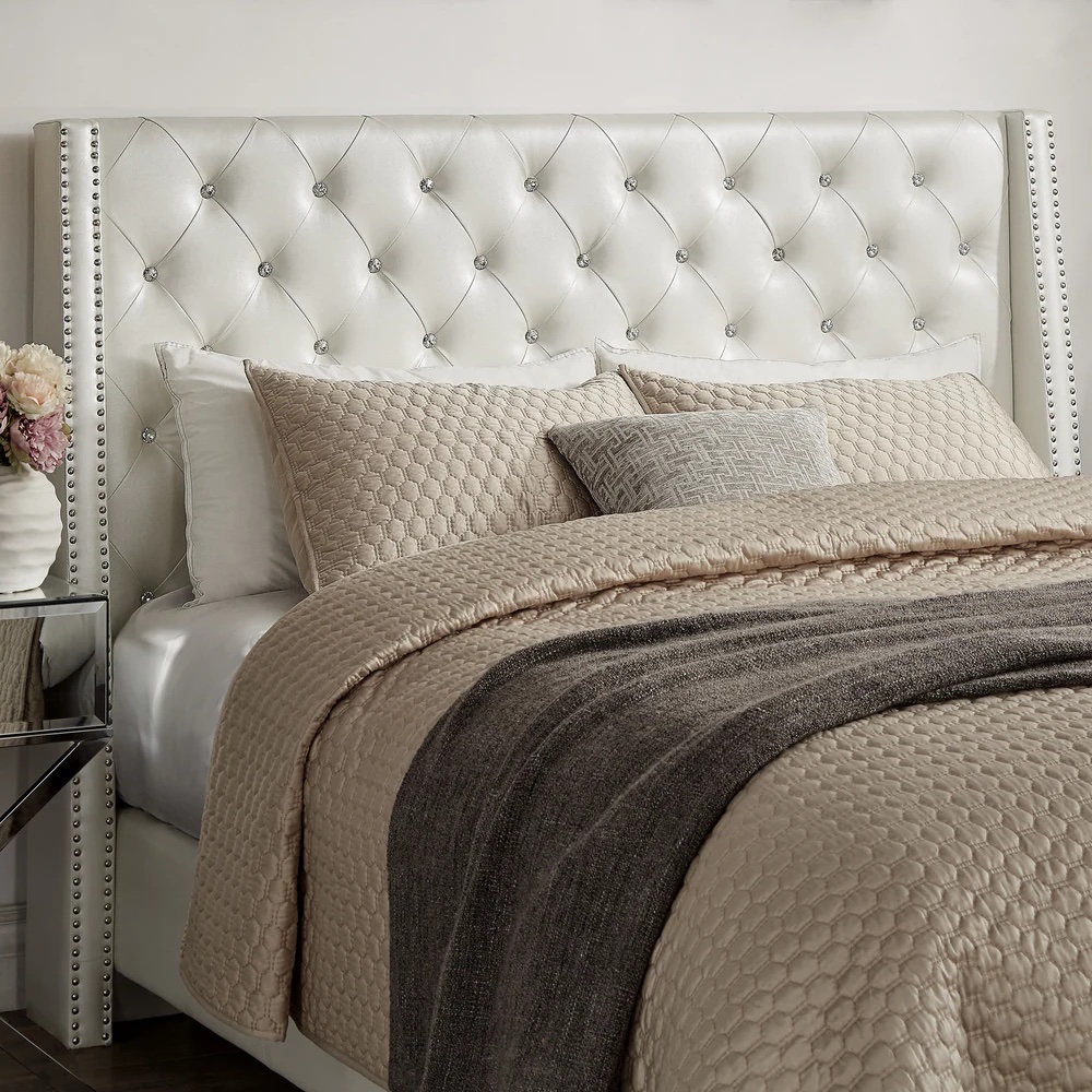Faux Leather Crystal Tufted Headboard