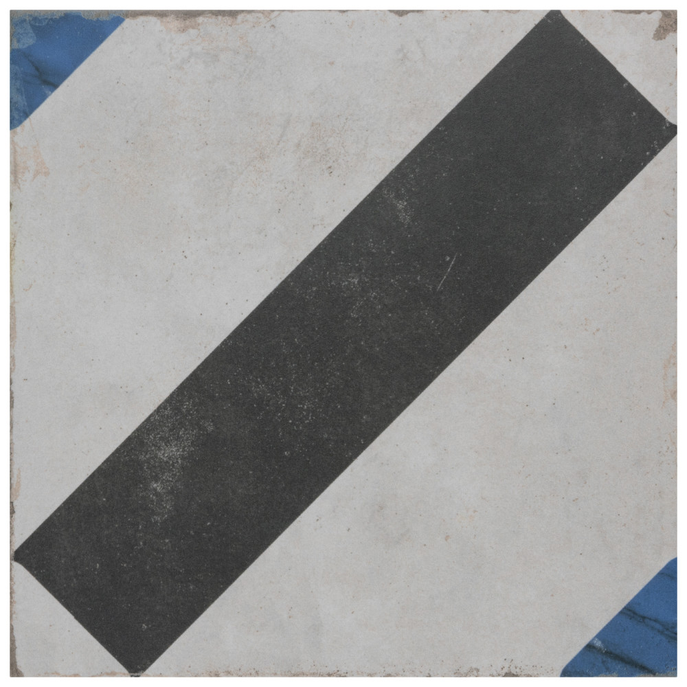 Renaissance Deco Indigo Frame 7-7/8 in. x 7-7/8 in. Porcelain Floor and Wall Tile