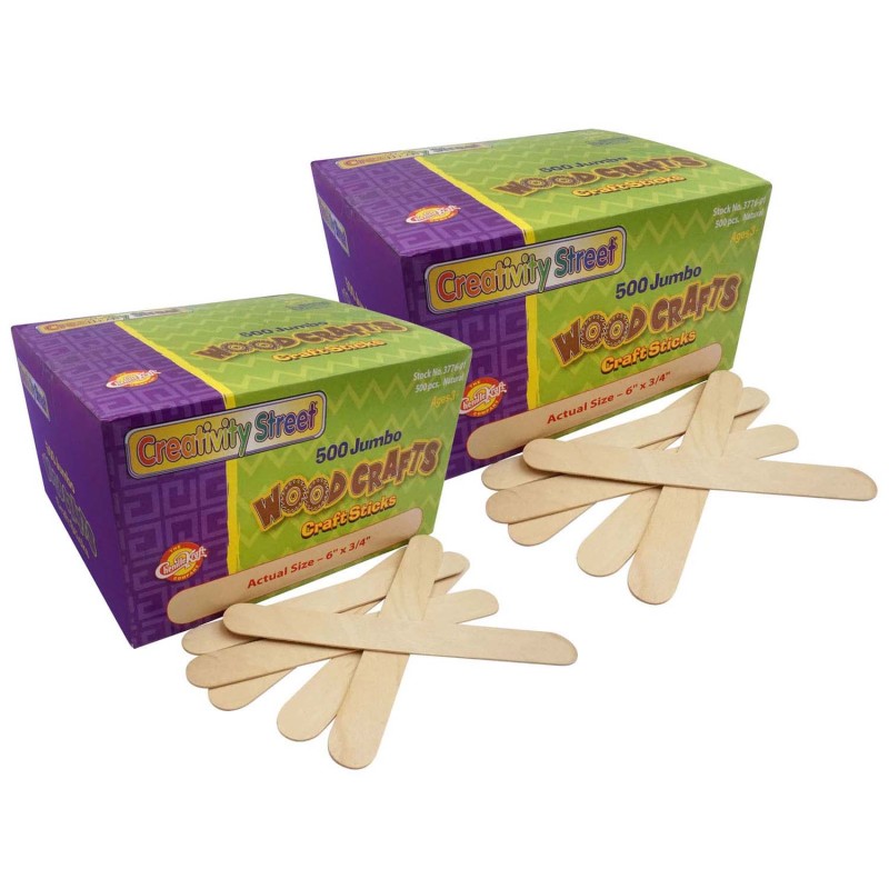 Jumbo+Craft+Sticks%2C+Natural%2C+6%22+x+0.75%22%2C+500+Pieces+Per+Pack%2C+2+Packs