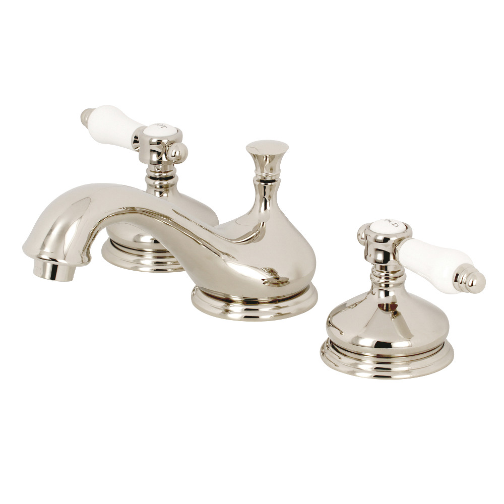 Two-Handle 3-Hole Deck Mount Widespread Bathroom Faucet with Brass Pop-Up, Polished Nickel with 7 Finish Options 