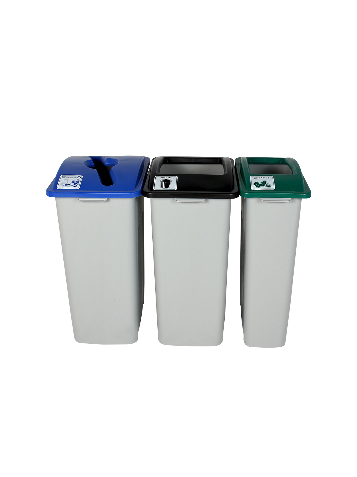 WASTE WATCHER – Triple – Kit – Xl – Mixed Recyclables-Organics-Waste – Mixed-Full – Grey-Blue-Green-Black
