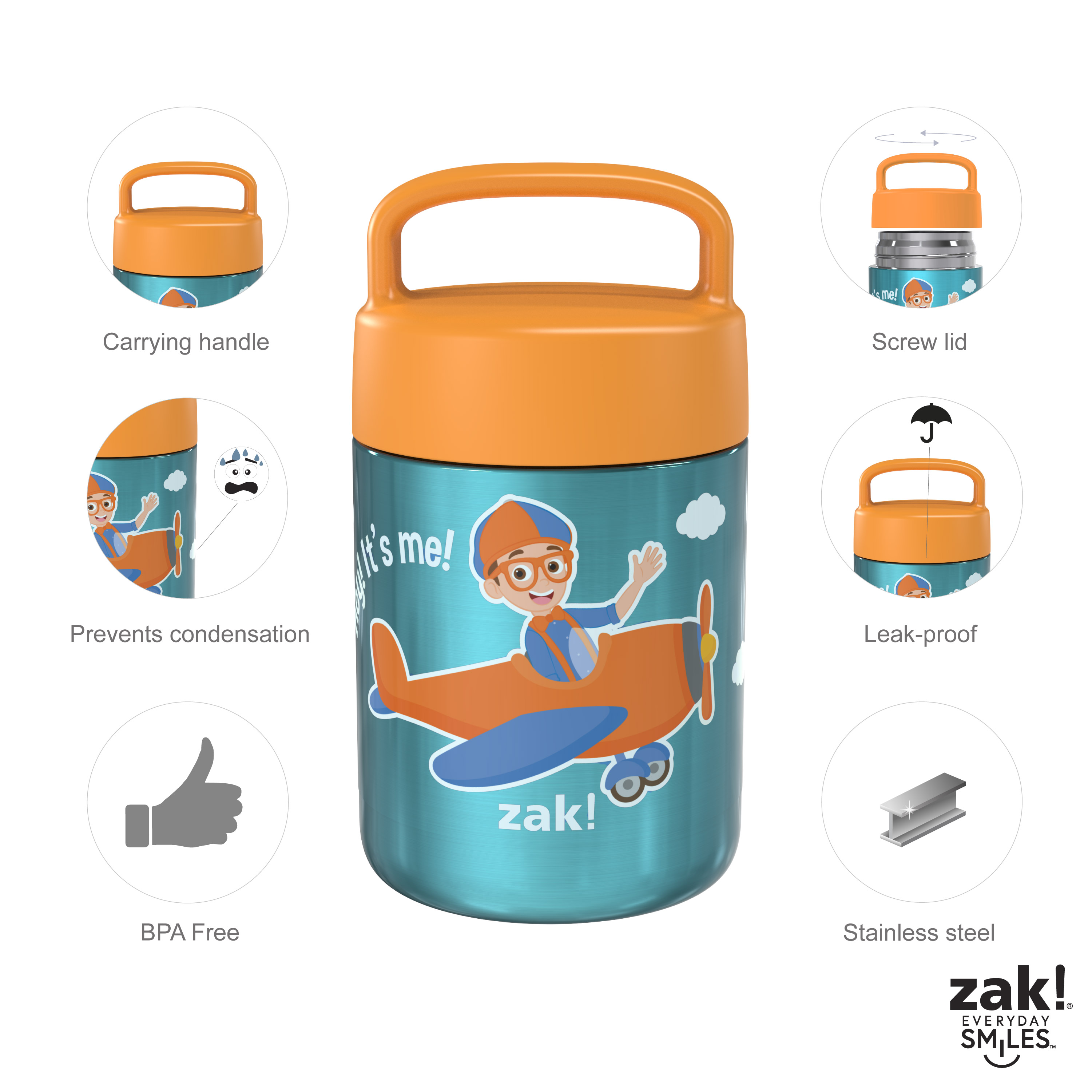 Blippi Reusable Vacuum Insulated Stainless Steel Food Container, Blippi and his Airplane slideshow image 10