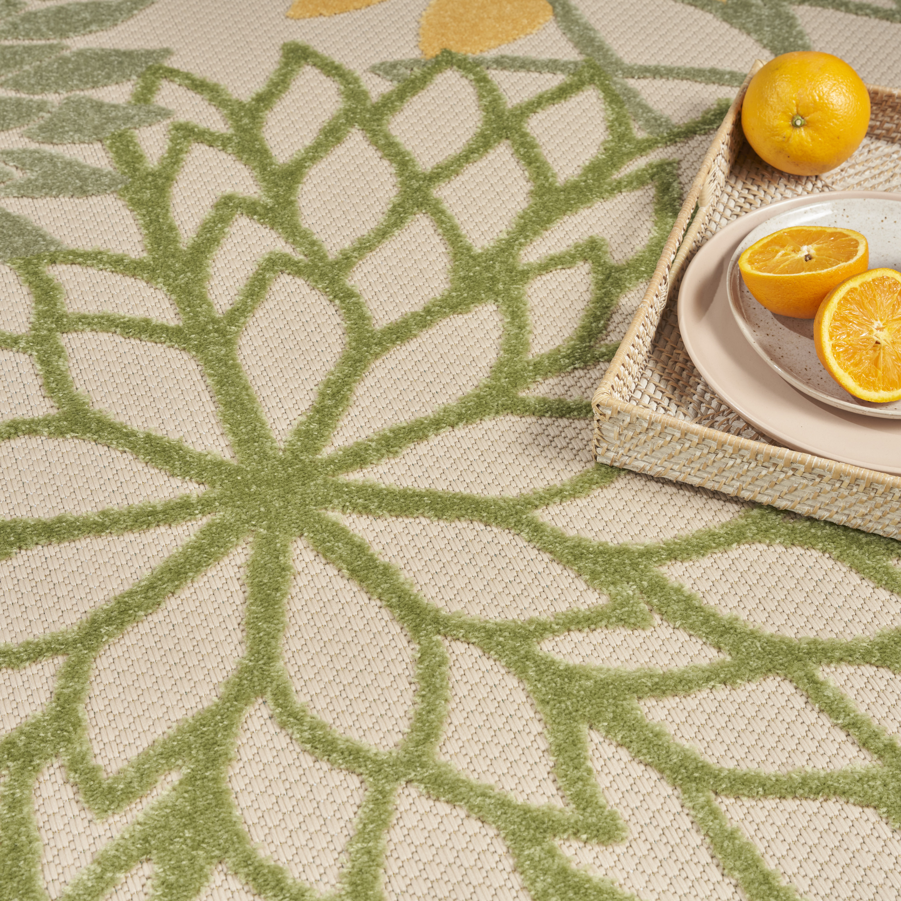 Nourison Aloha 7'10" x Round Green Multicolor Tropical Rug