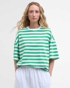 Abby Striped Oversized T-Shirt White/Kelly Green