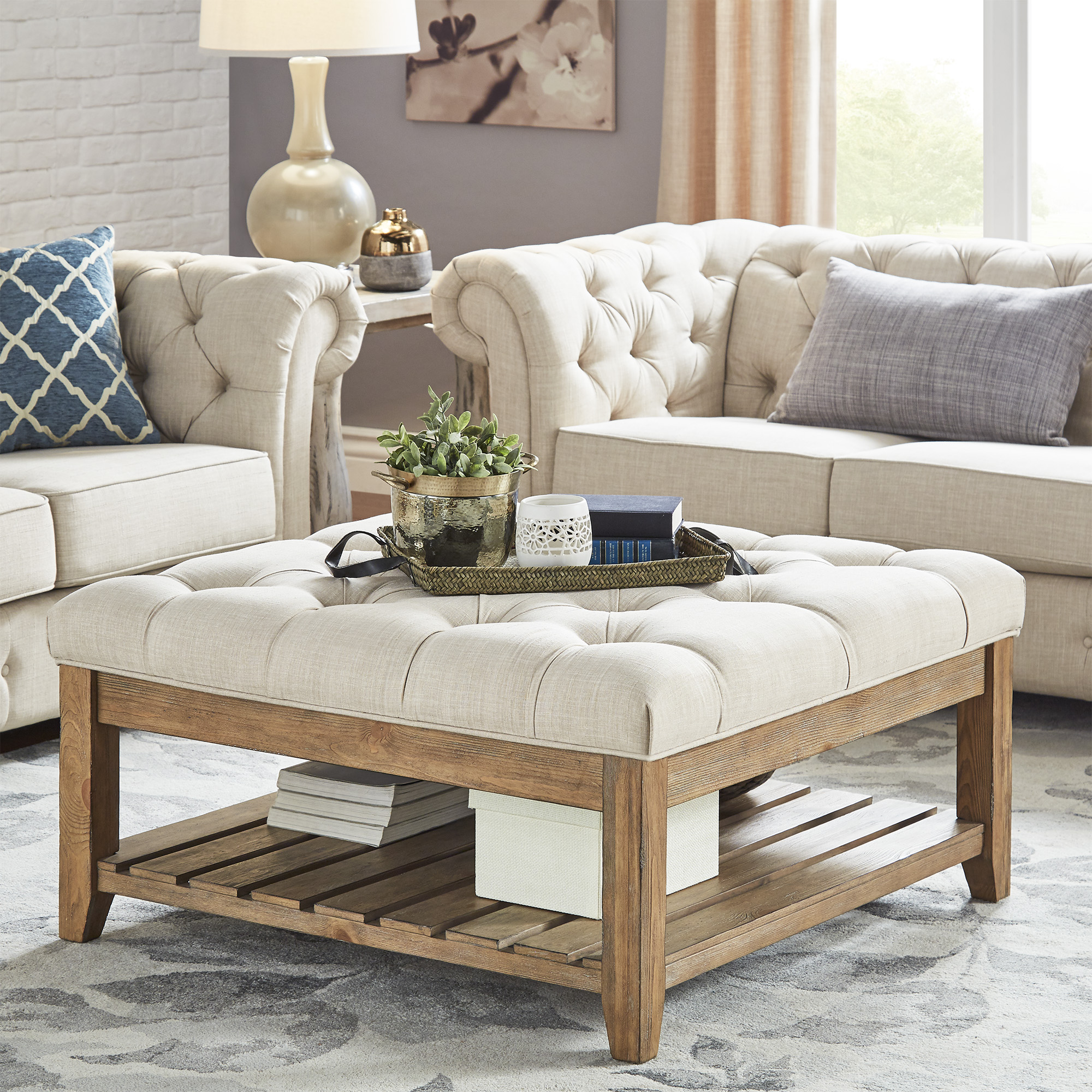 Pine Planked Storage Ottoman Coffee Table
