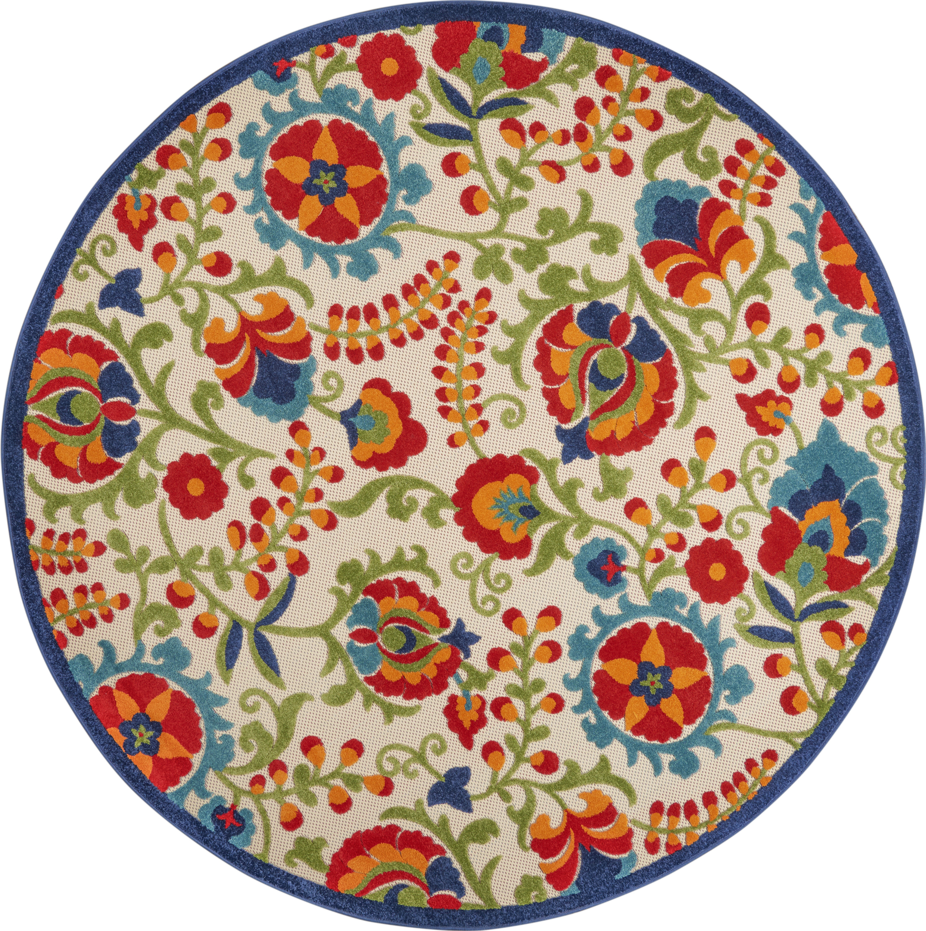 Nourison Aloha 4' x Round Multicolor Farmhouse Rug
