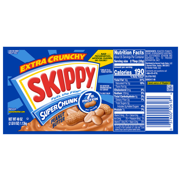 SKIPPY(r) Super Chunk Peanut Butter, 8/40 oz . C1N1 - Front No Plunge In Package (Hi Res)