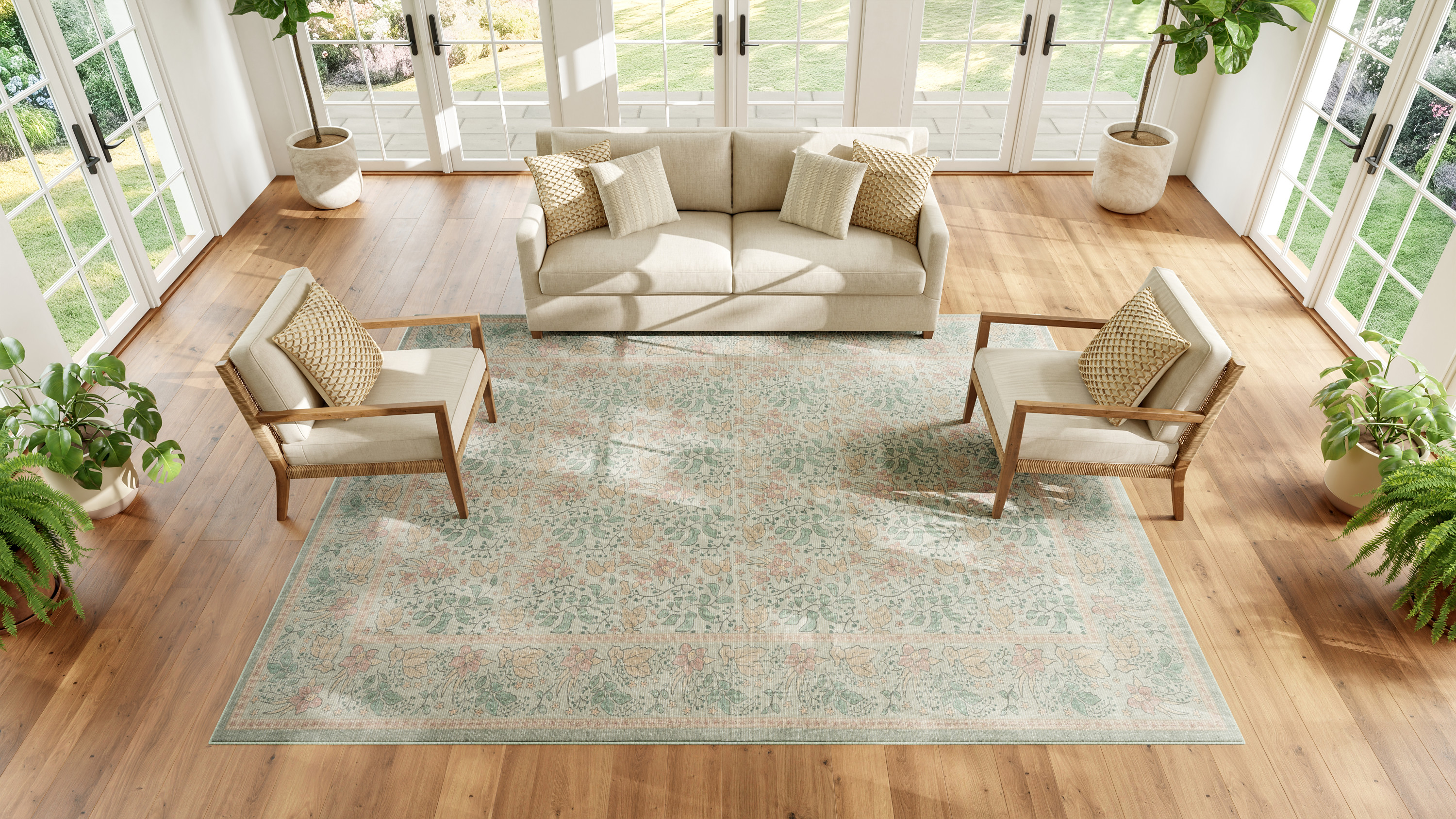 Nourison Botanical Washables 7'6" x 9'10" Green Multicolor Farmhouse Indoor Rug