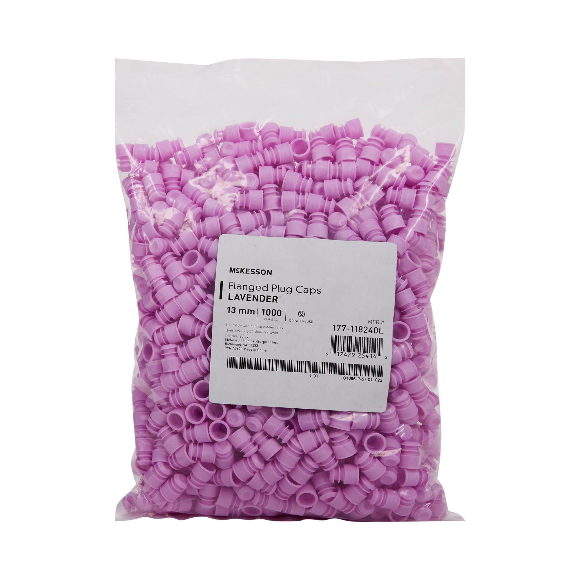 McKesson Flanged Plug Cap, Lavender, Polyethylene, for Use with 13 mm Tubes
