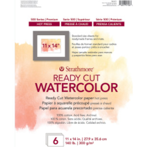 500 Series Ready Cut Watercolor Paper Pack, Hot Press, 11x14 inch, 6 Sheets