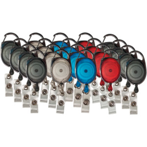 Retractable Carabiner Style Badge Reels with Badge Strap, Assorted, Pack of 20